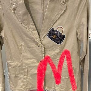 Stylish Tan Blazer with Embellished Patch